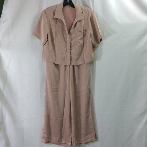 2 Pc Loungewear Set Cropped Top Short Sleeve Long Pants Silky Athleisure Small - Picture 4 of 8